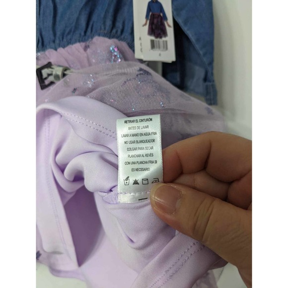 Pink & Violet Girls 3/4 Sleeve Denim & Mesh Dress  4 - Picture 4 of 10